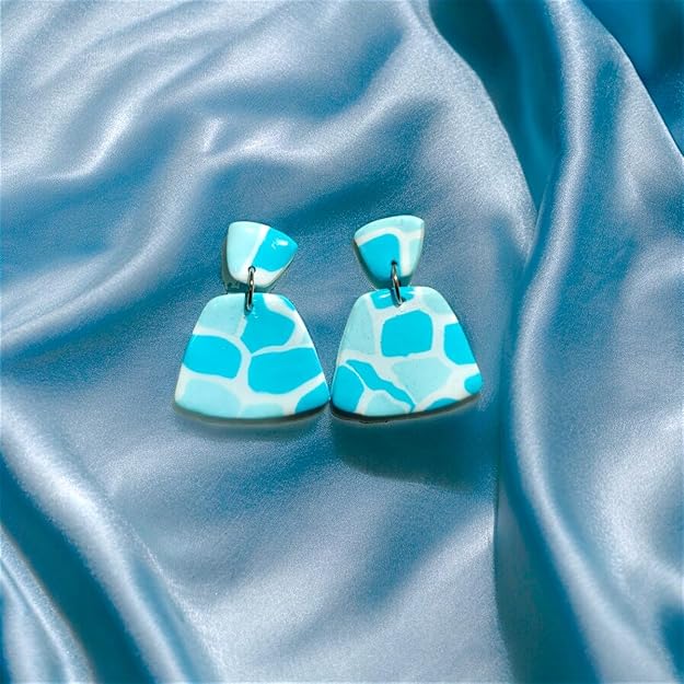 Stunning Fresh Blue And White Textured Earrings For Girl