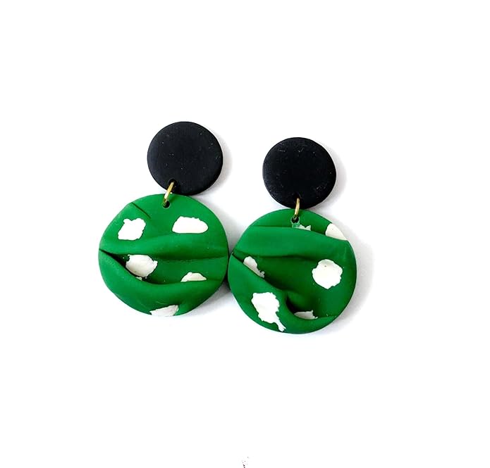 Green Bold Lightweight Clay Earrings For Girls