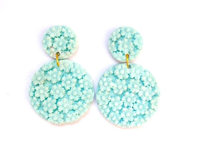 Beautiful Sky Blue Flower Polymer Clay Earring For Women