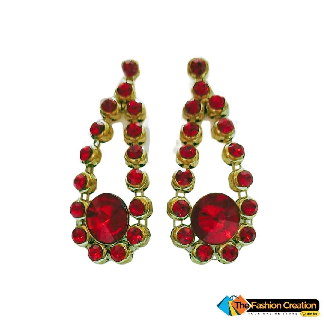 Gold Plated Red Glass Crystal Stones Studded Earring
