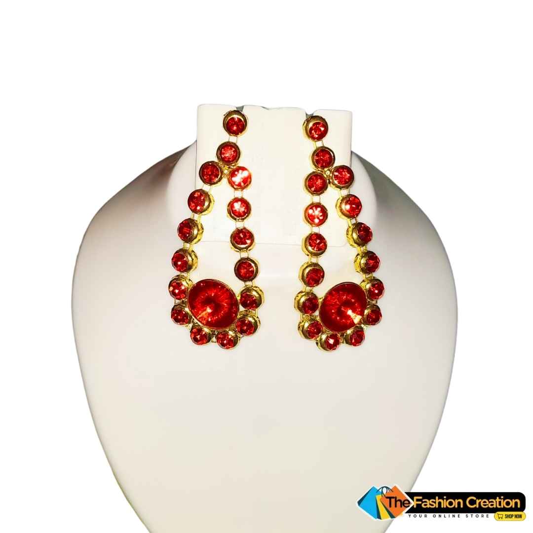 Gold Plated Red Glass Crystal Stones Studded Earring