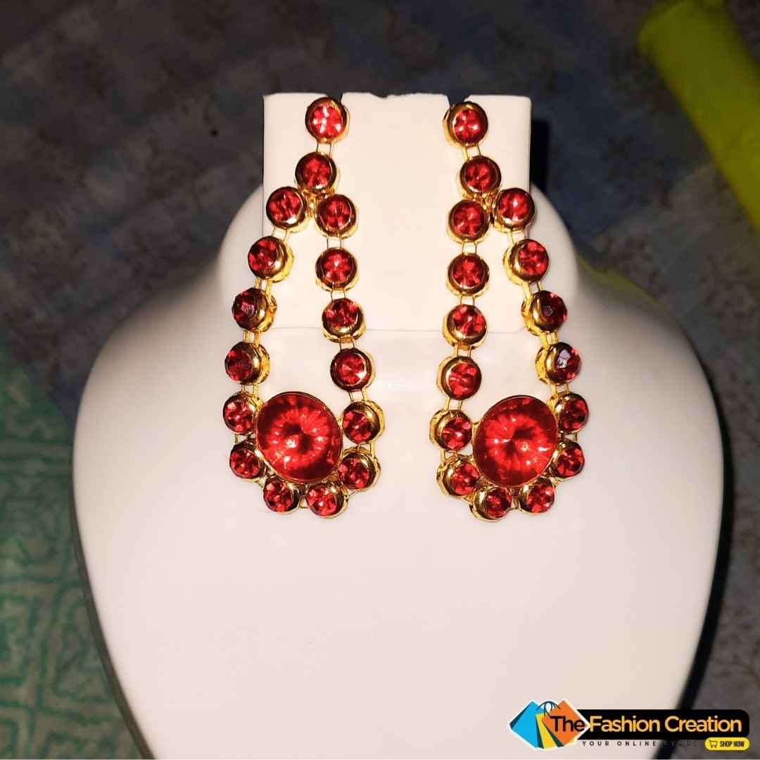 Gold Plated Red Glass Crystal Stones Studded Earring