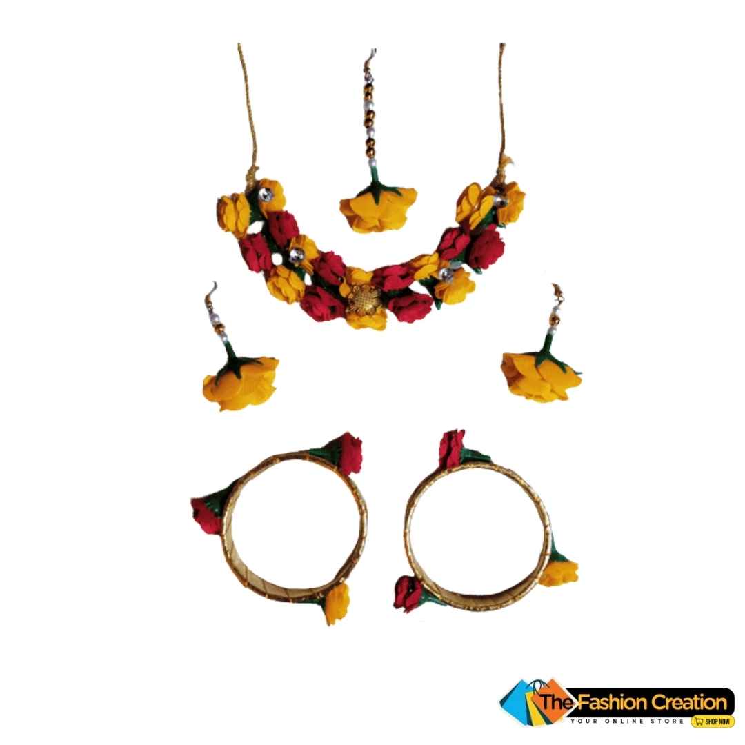 Artificial Flower Jewellery Set For Haldi And Mehendi For Girl