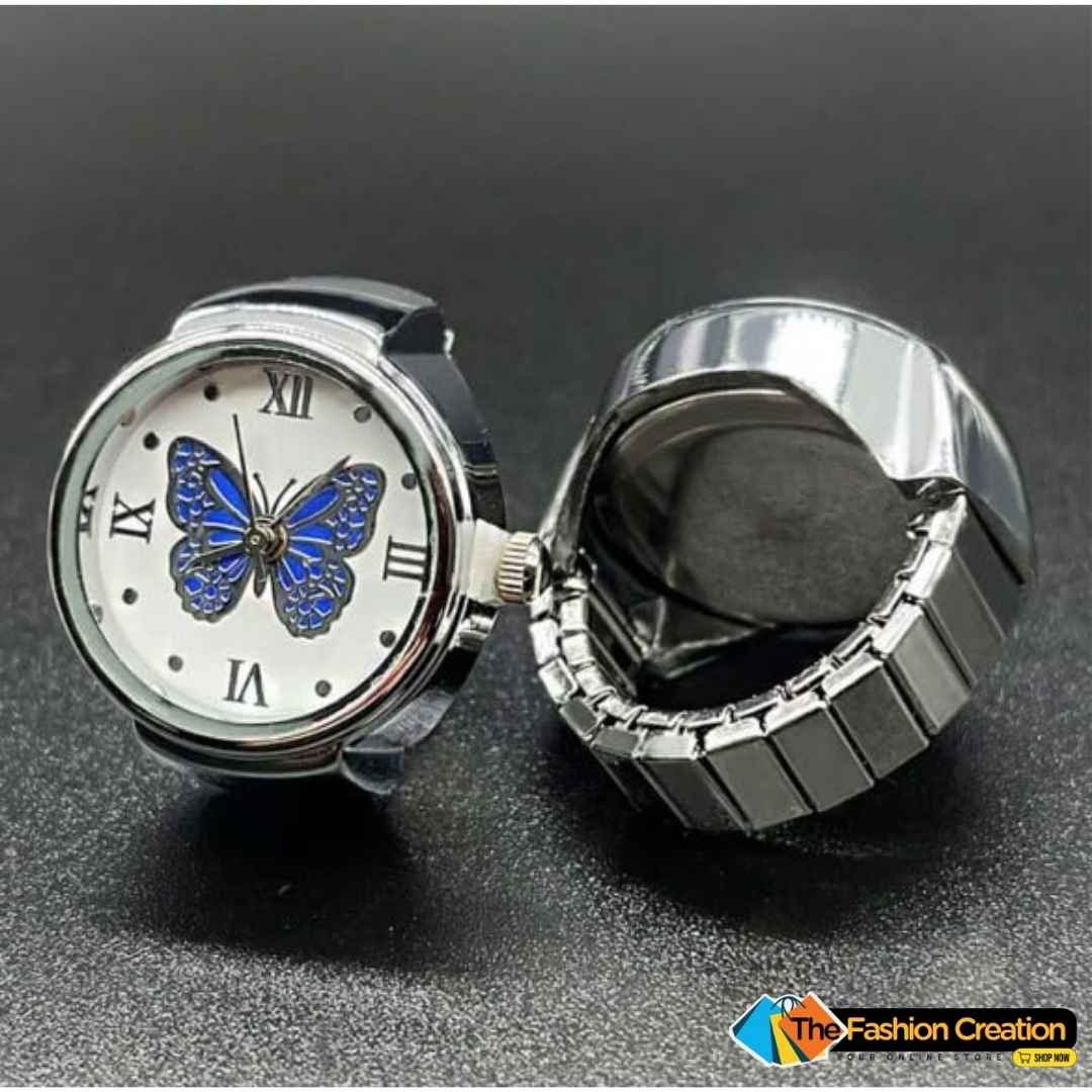 Elegant Blue Butterfly Ring Watch For Girl