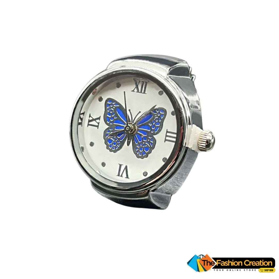 Elegant Blue Butterfly Ring Watch For Girl
