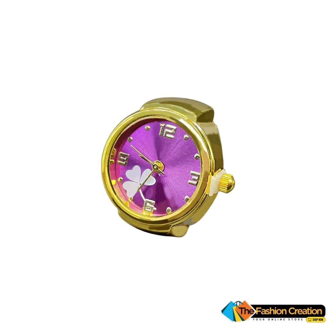 Stylish Purple Gold Finger Ring Watch For Women And Girls