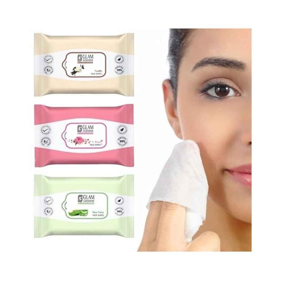 Glam Goddess Vanilla, Rose & Aloe Vera Face Wipes Pack Of 3