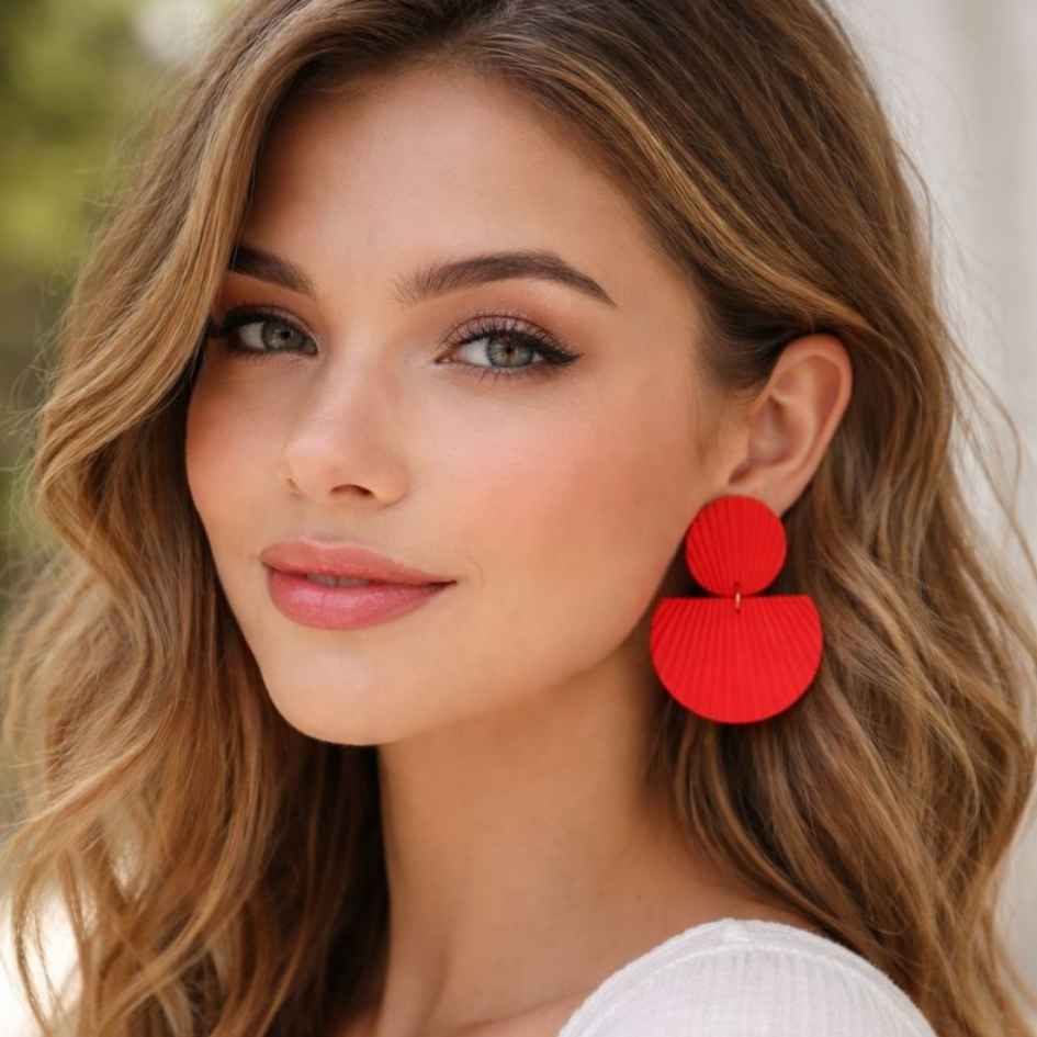 Casual Red Line Earring For Girls