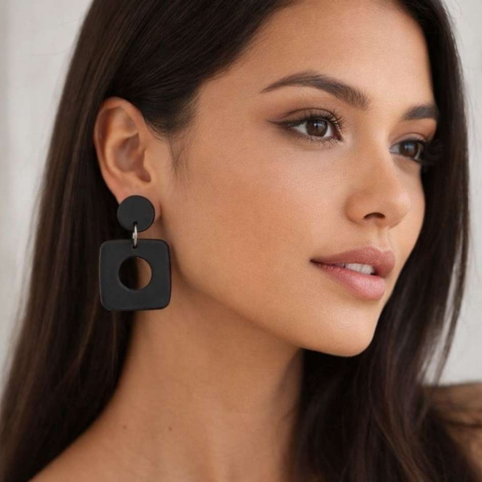 Gorgeous Black Square Type Earrings For Girls