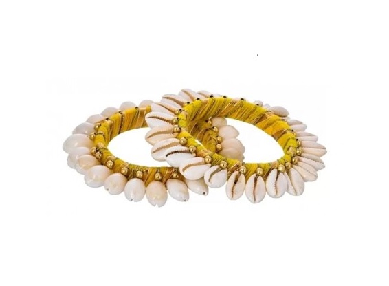 Women's Beautiful Handmade Yellow Cowrie Shell Bangles Set