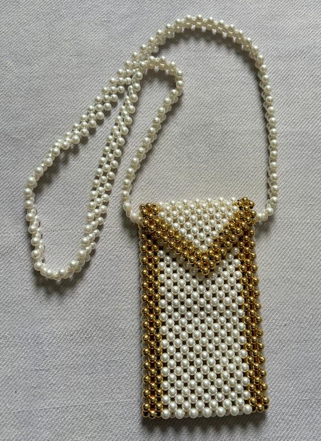 Beautiful Pearl Beaded Mobile Sling Bag For Girls And Women