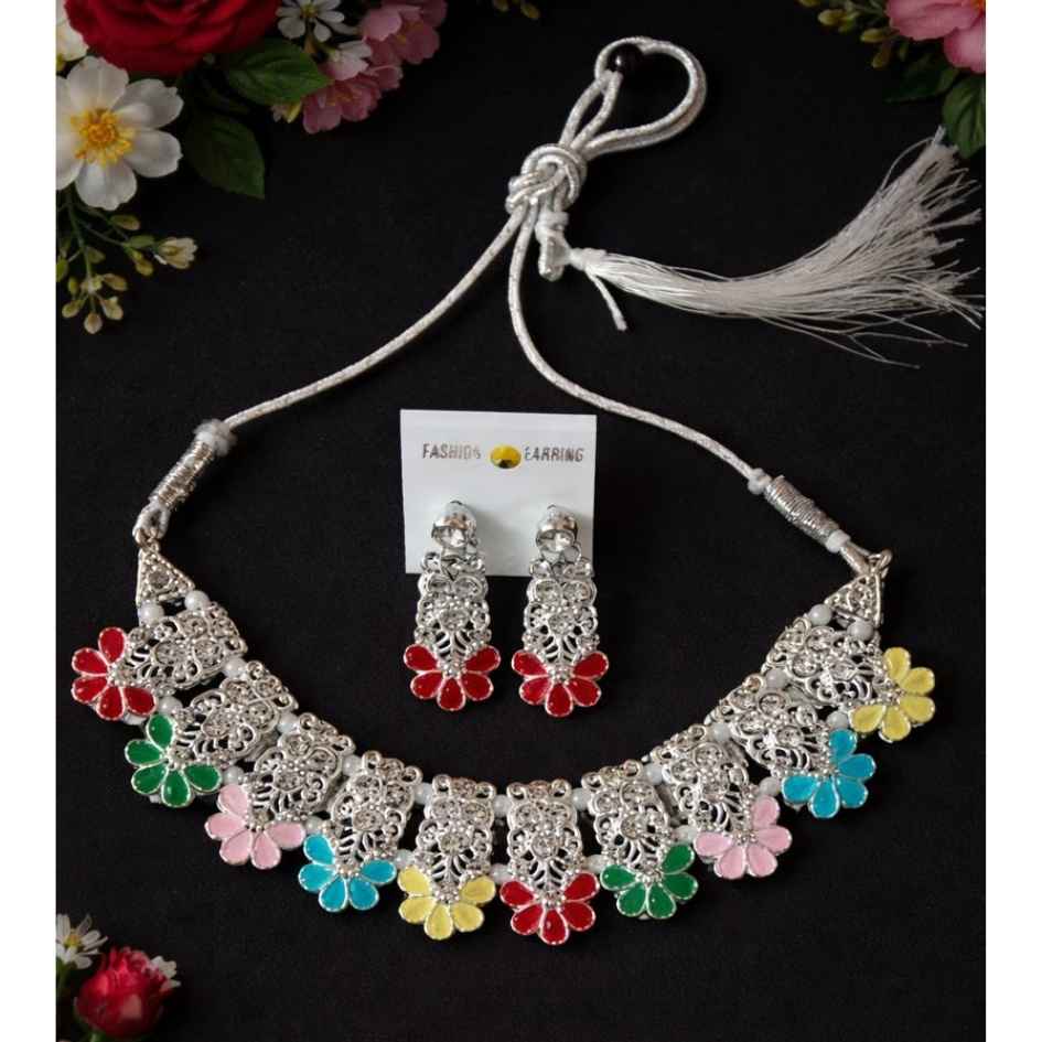 Beautiful Silver Multicolor Necklace Set