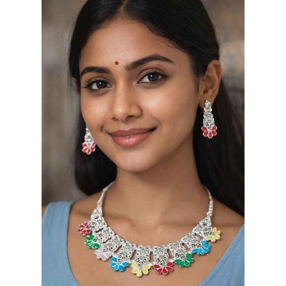 Beautiful Silver Multicolor Necklace Set