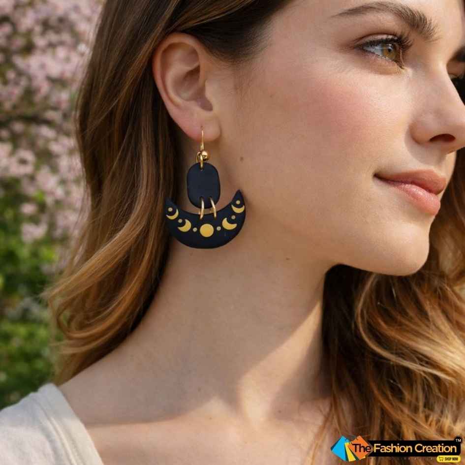 Handmade Moon Shaped Dangle Earrings For Women