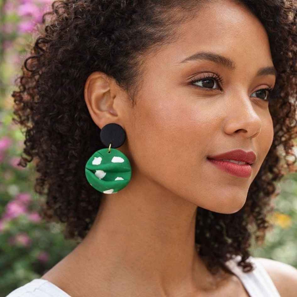 Green Bold Lightweight Clay Earrings For Girls